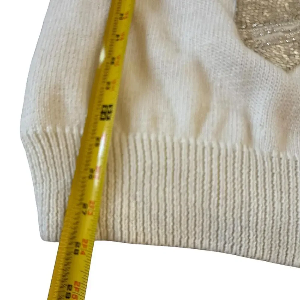 Vintage Sequin Tie Sweater – Ivory Pullover - Picture 5 of 6